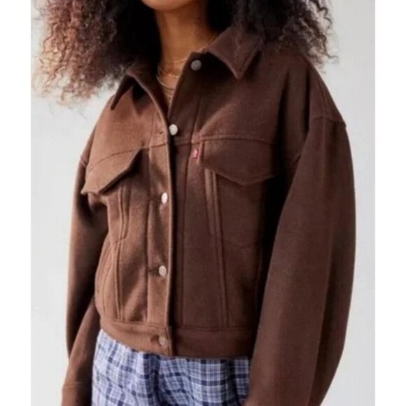 Levi's Brown Wool Blend Baby Bubble Pockets Button Oversized Trucker Jacket - Picture 9 of 16